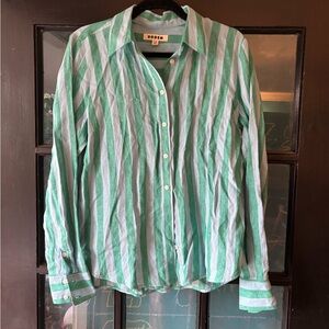 Boden green and blue Striped linen shirt